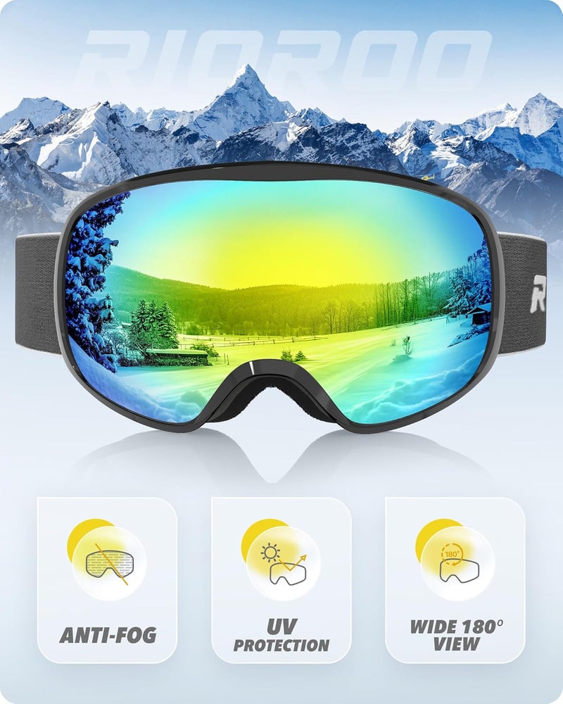RIOROO Ski Goggles Snowboard Goggles for Men Women Adults Youth,Over Glasses OTG/100% UV Protection/Anti-fog/Wide Vision - Image 3
